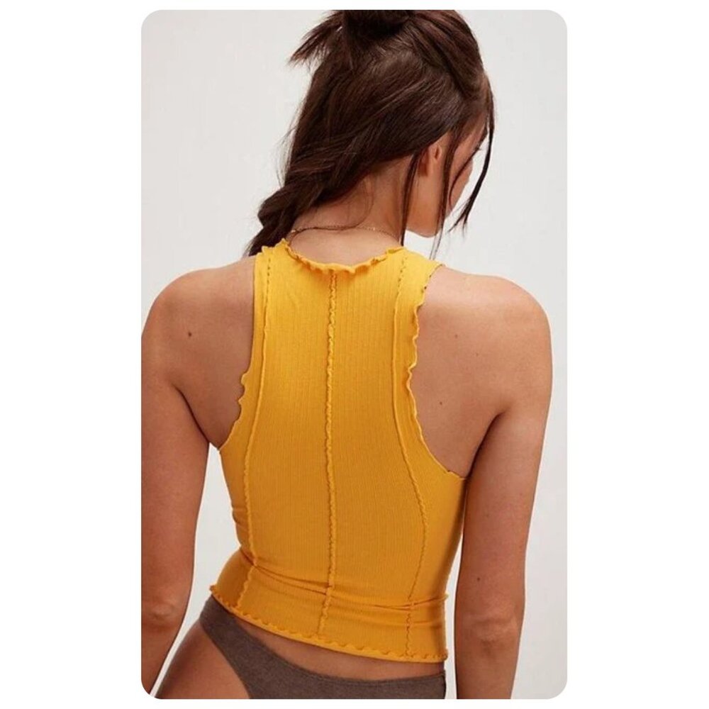 Free People Yellow Ribbed Halter Tank - Picture 3 of 6
